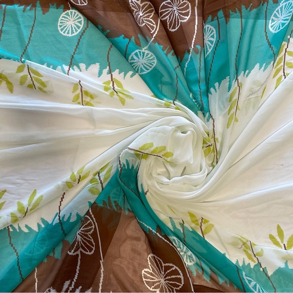 Brown and Green Multicolor Floral Print Sheer Chiffon Fabric - Picture 1 of 2
